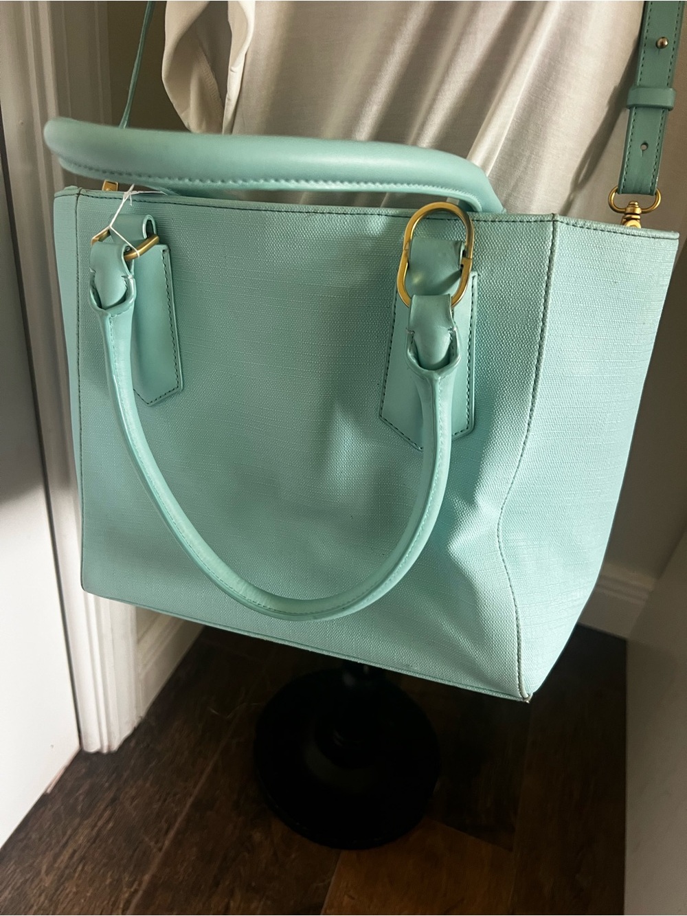 Dagne Dover Coated Canvas Midi Tote Bag - Discontinued Sea Mist Mint Green